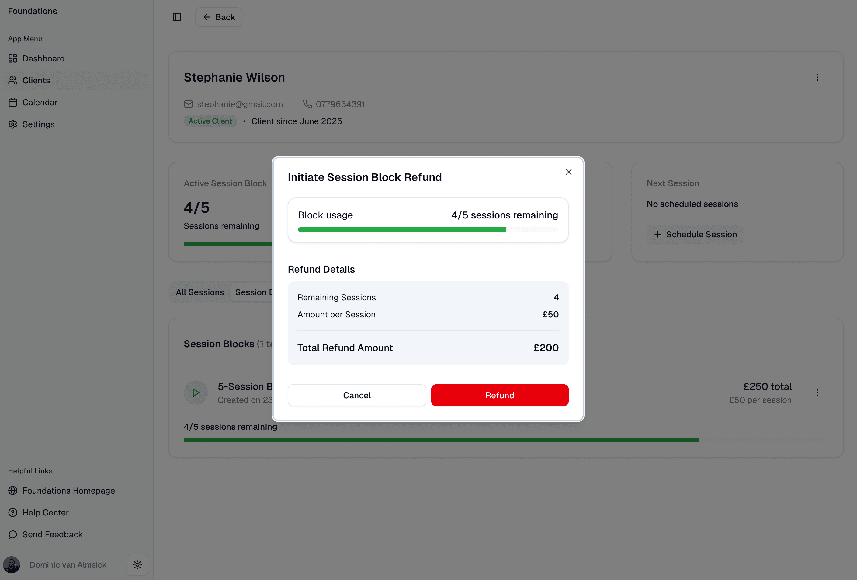 Block refund dialog