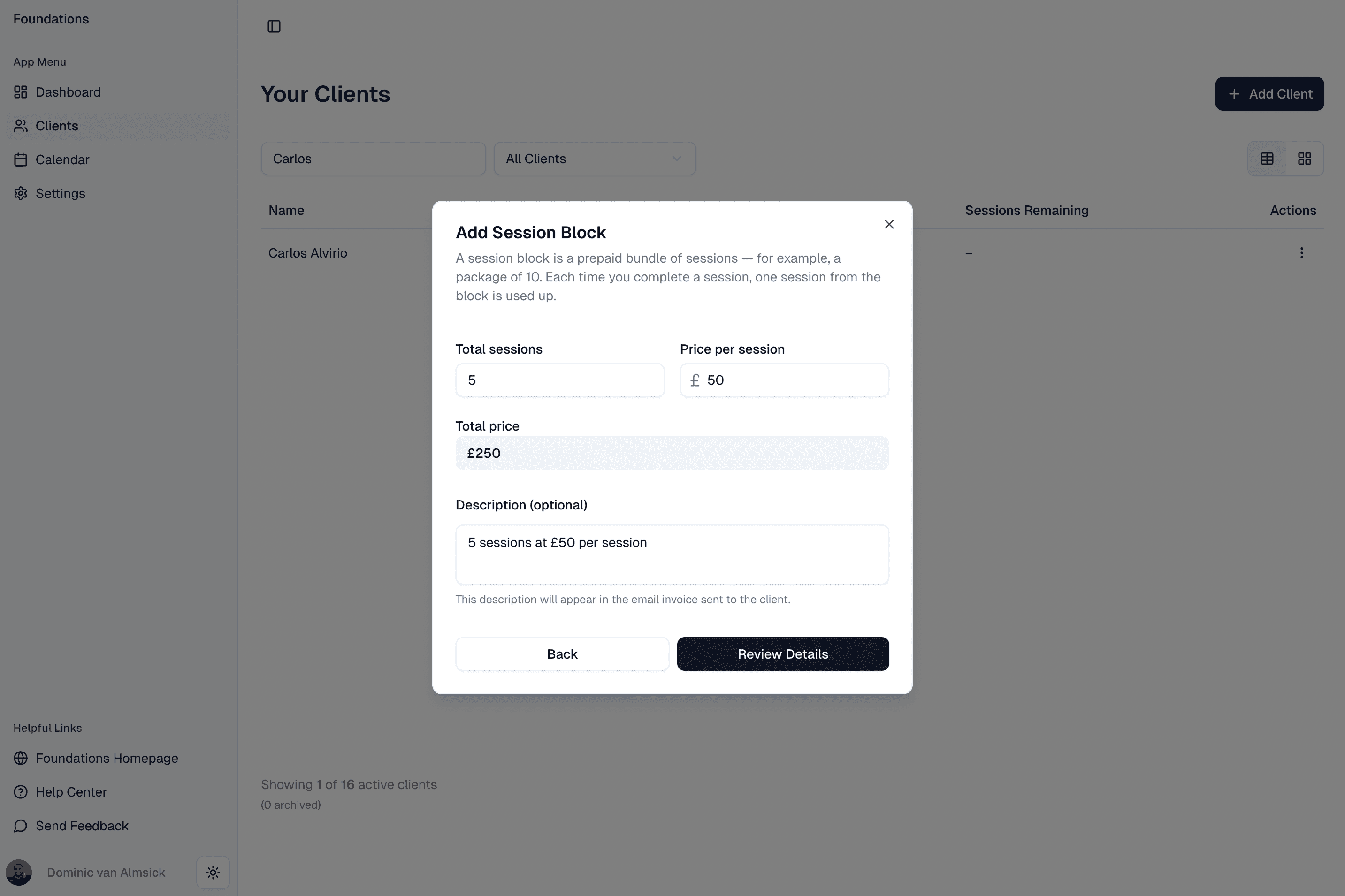 Session block form