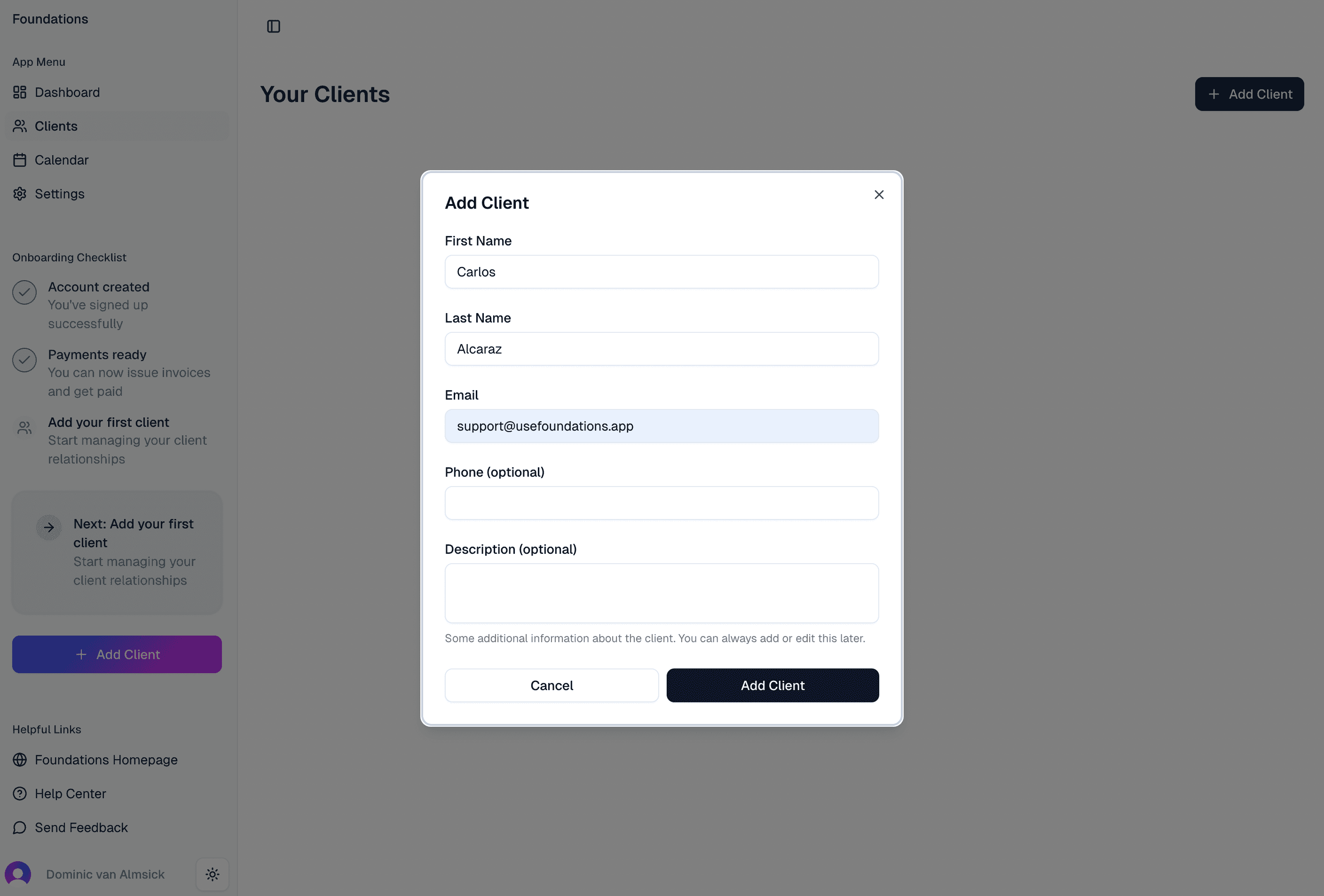 Add client form