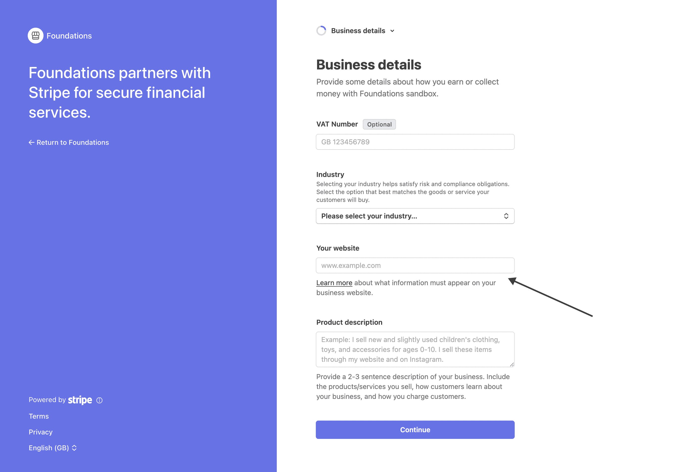 Business details step