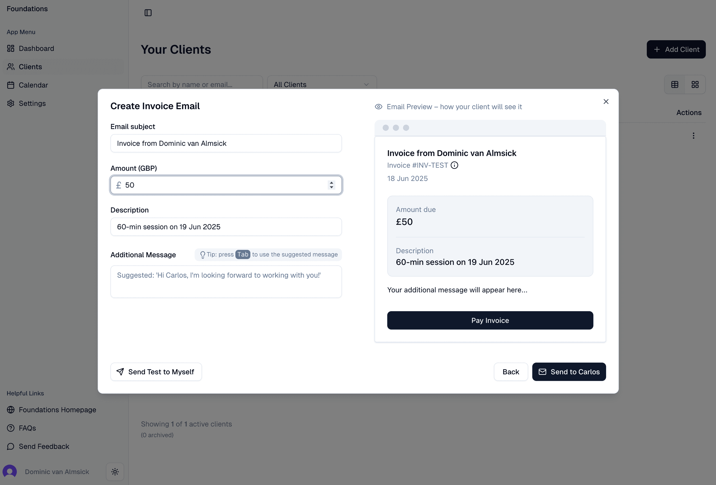 Email invoice builder