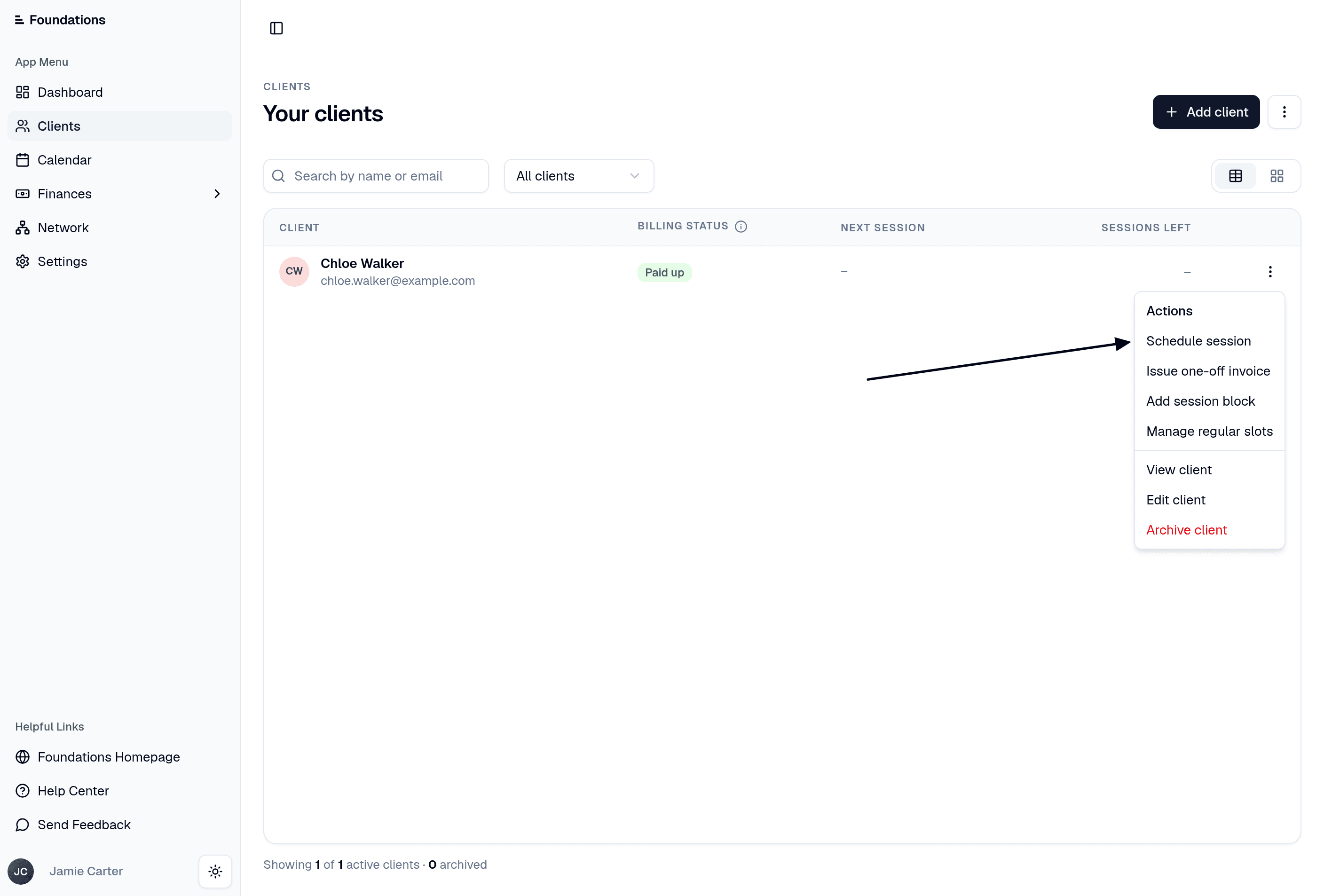 Schedule session dropdown option