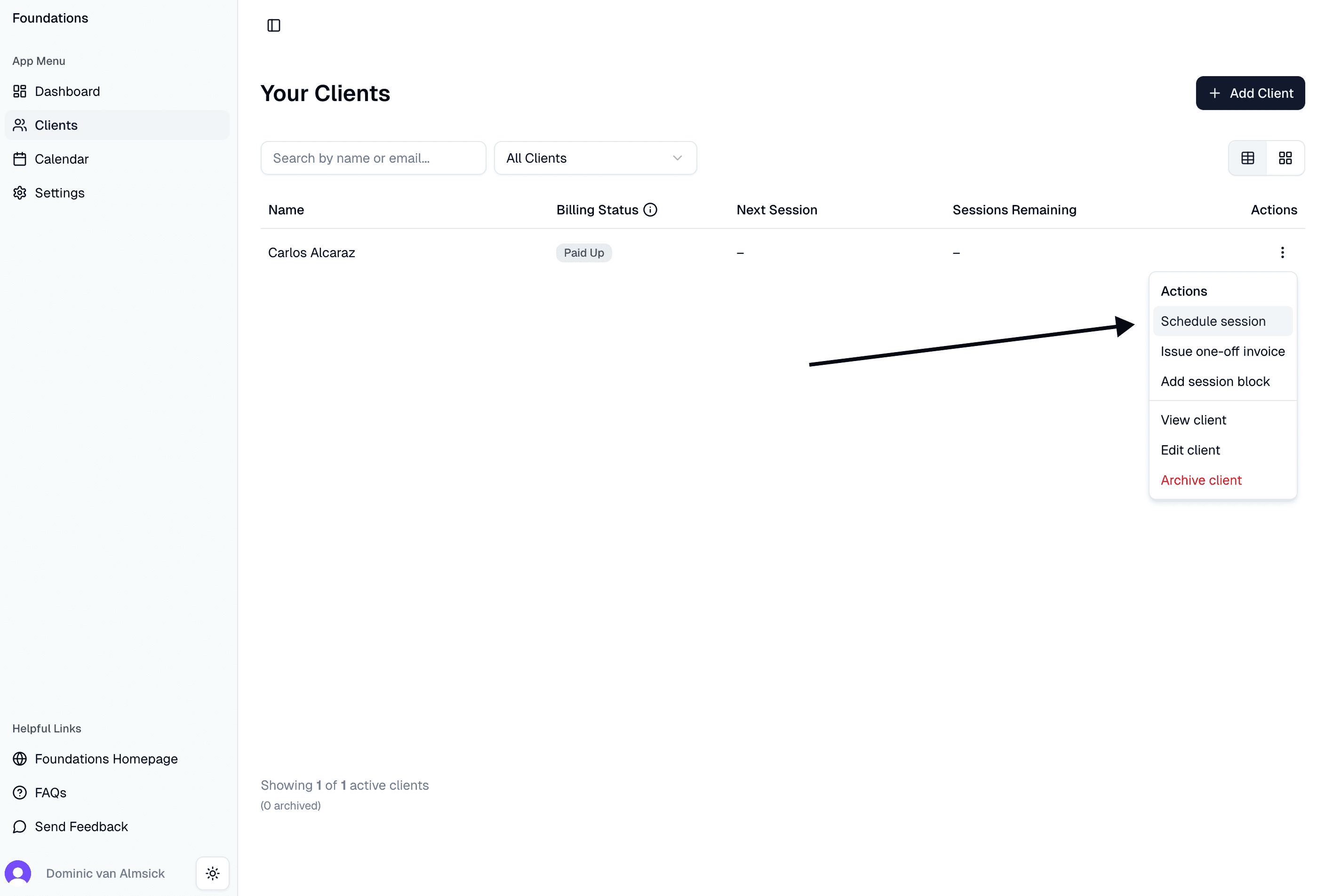 Schedule session dropdown option