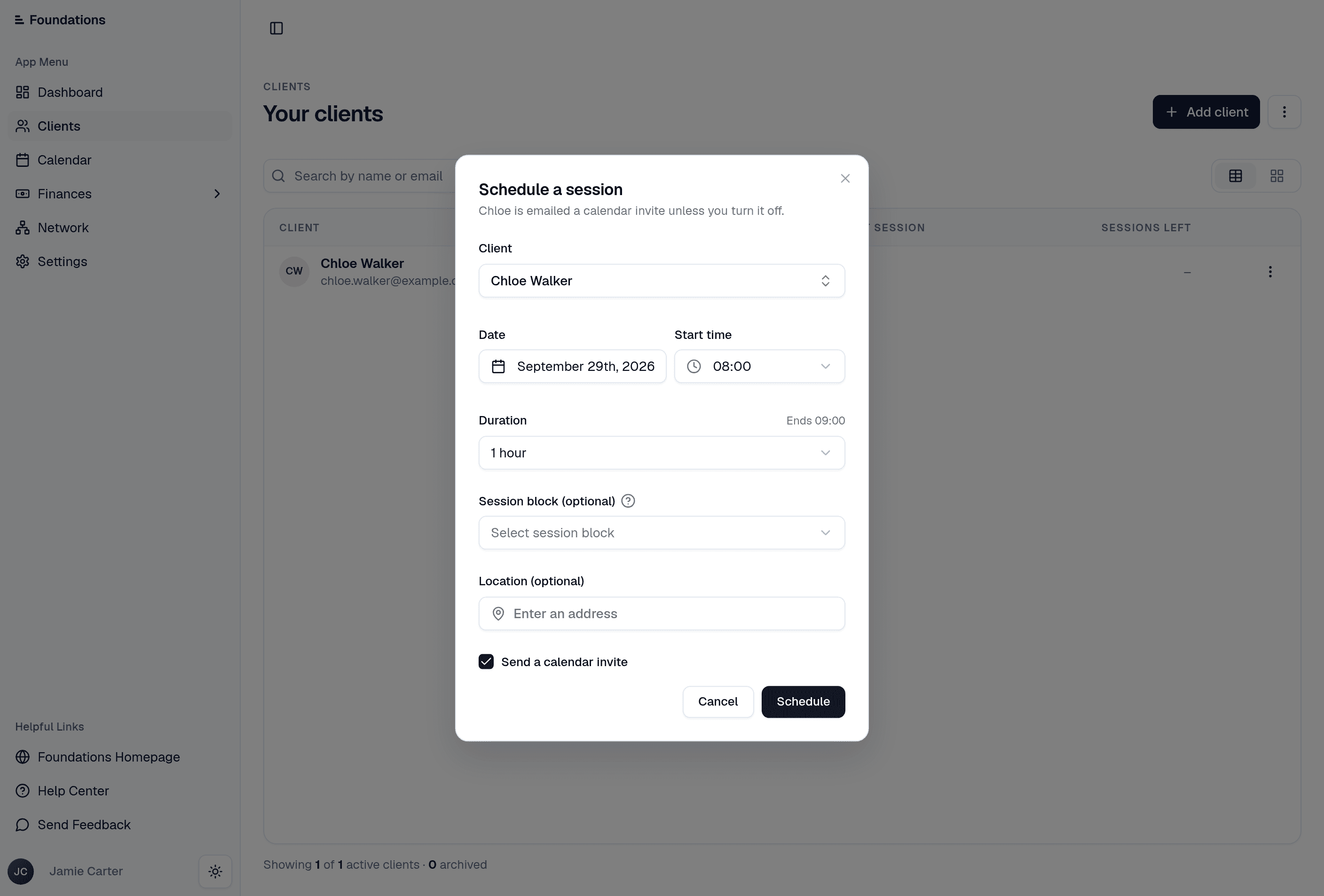 Schedule session form