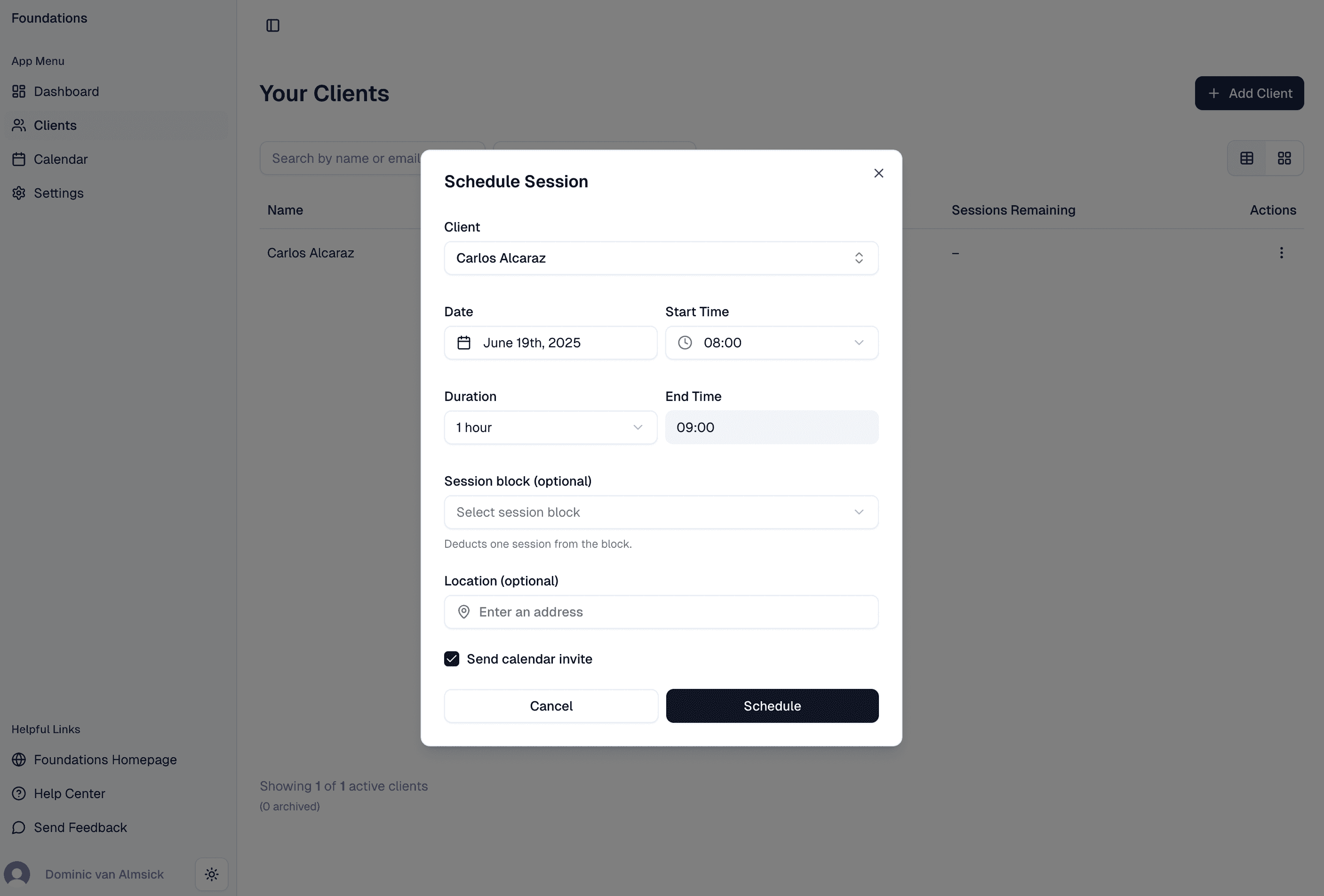 Schedule session form