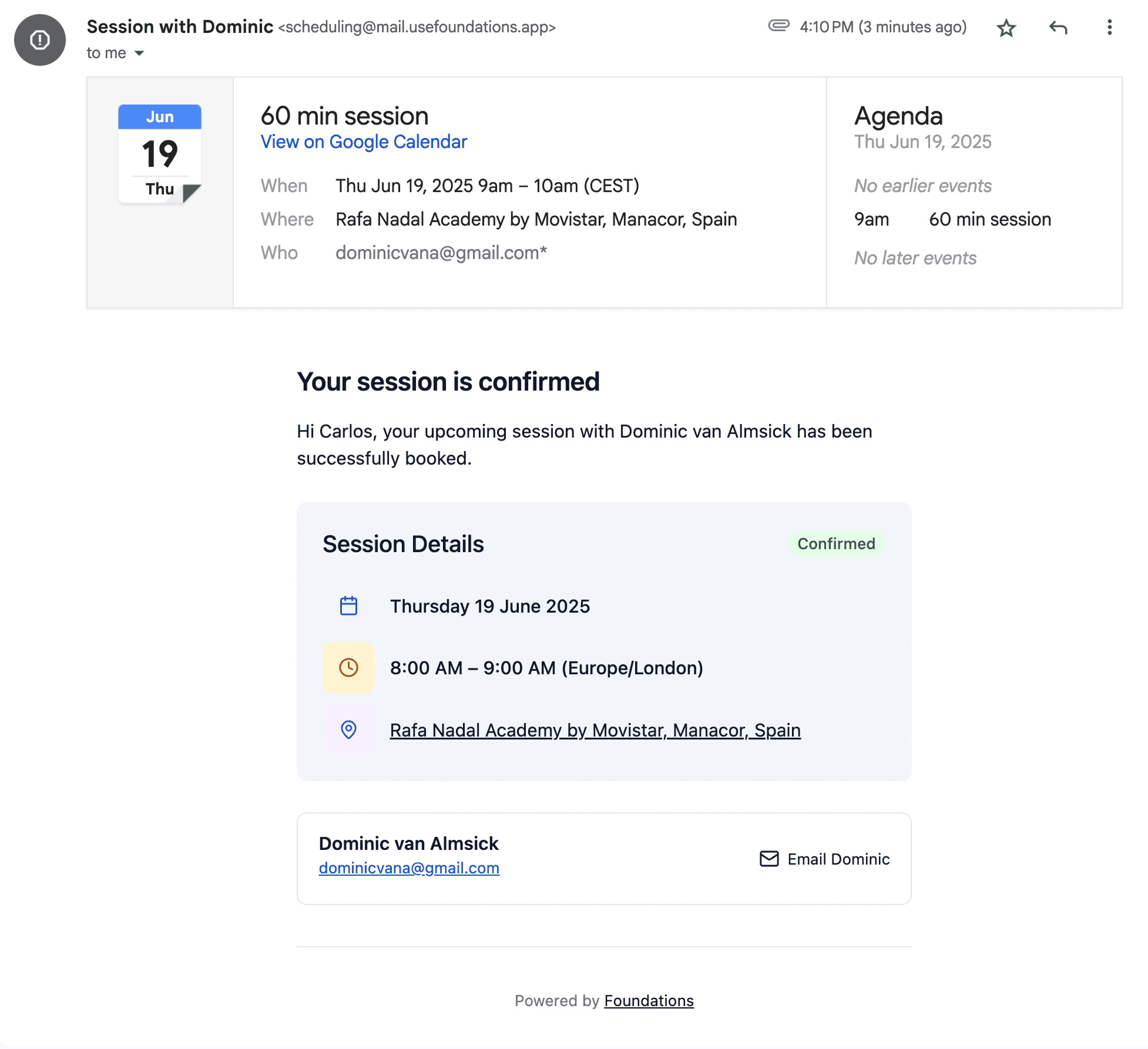 Session confirmation