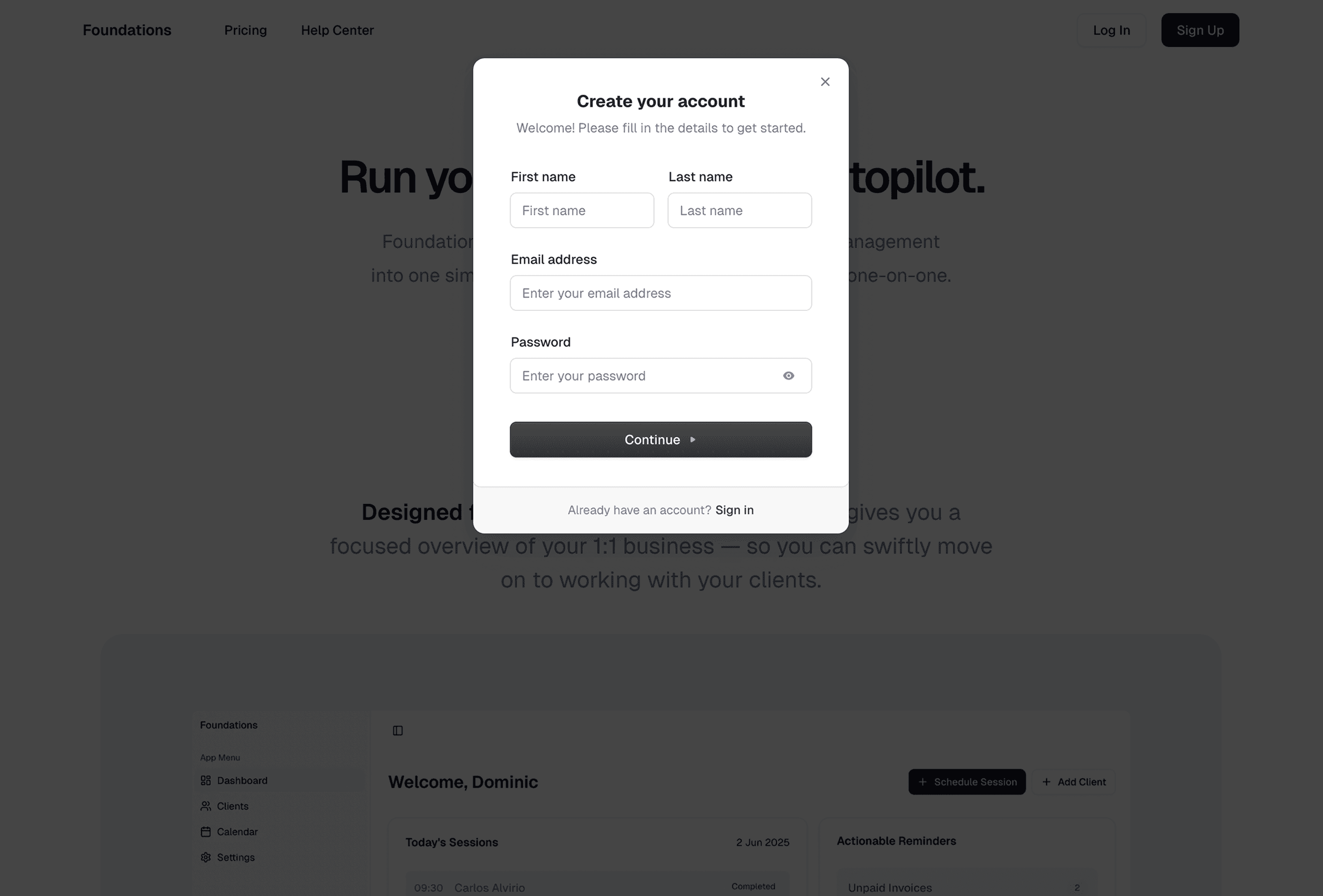 Sign up form