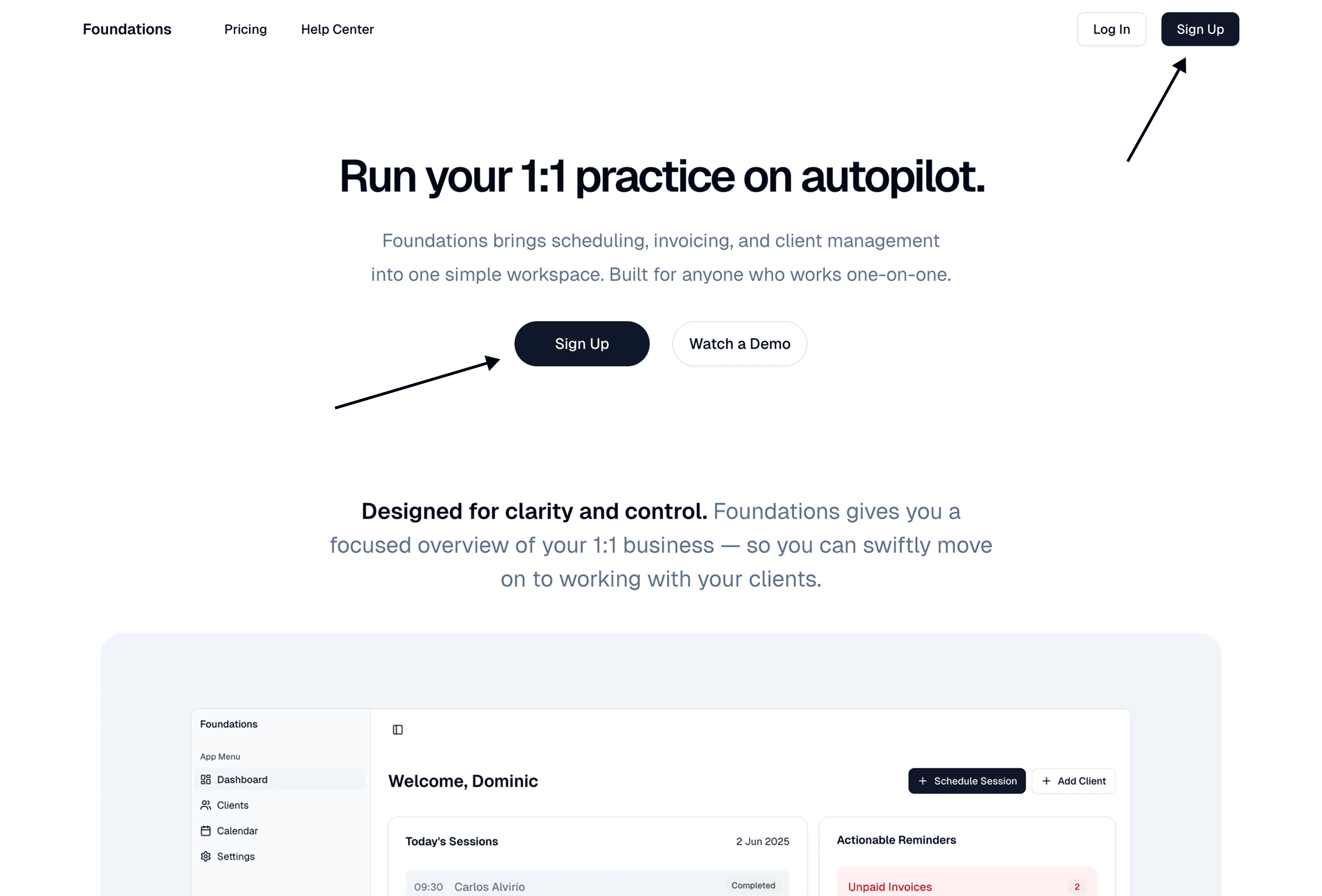 Sign up from homepage