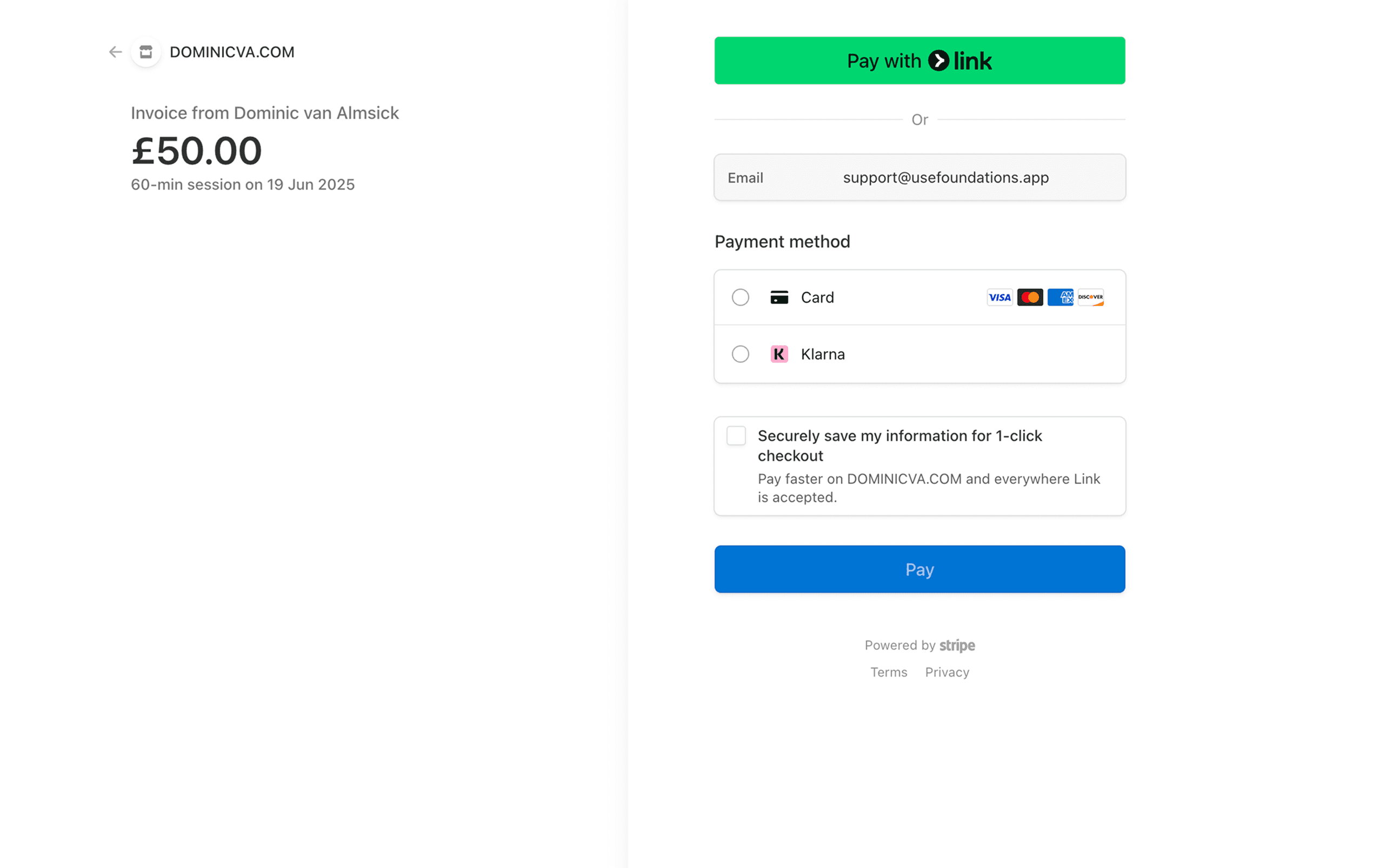 Stripe payment page