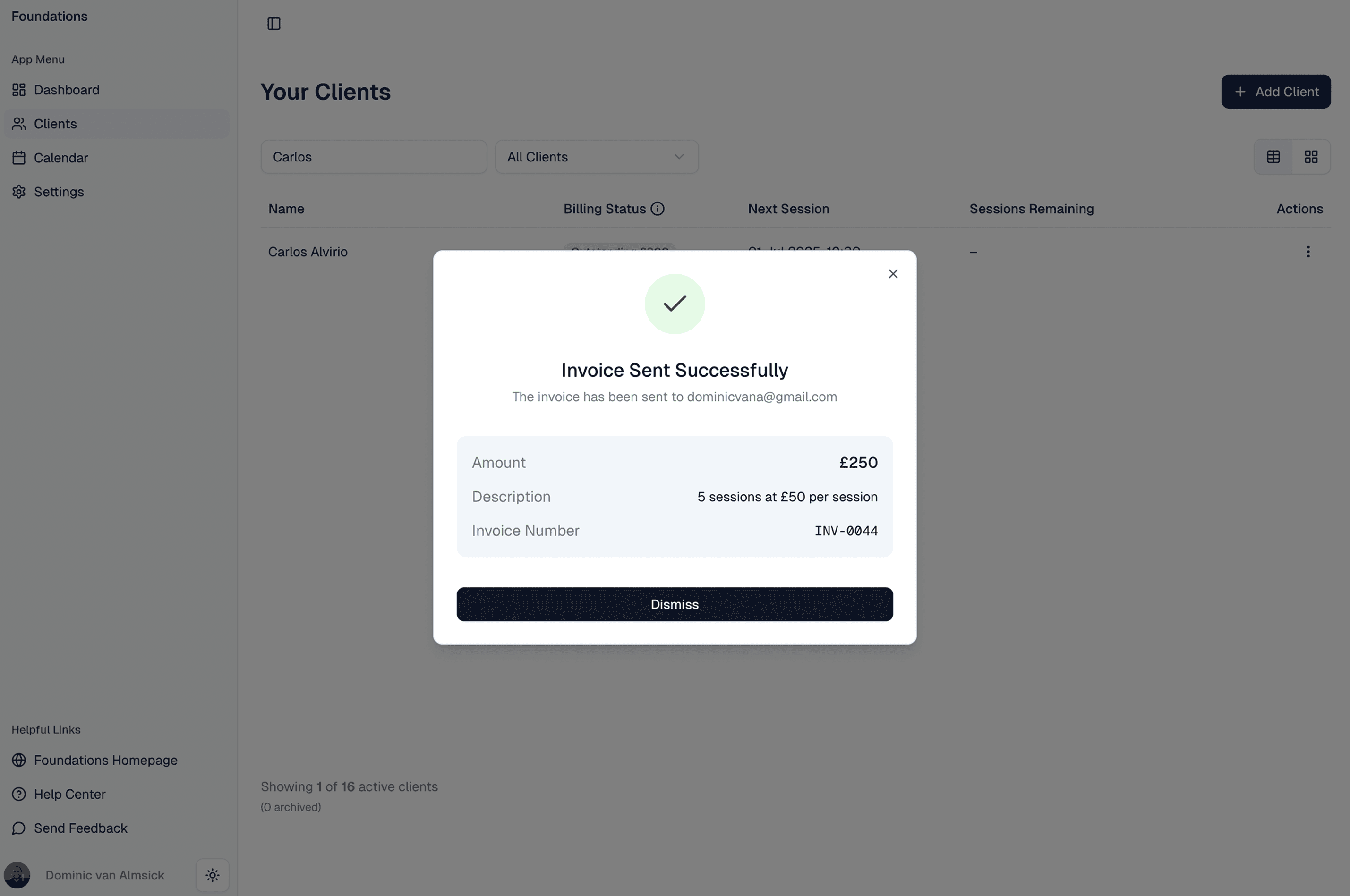 Invoice sent